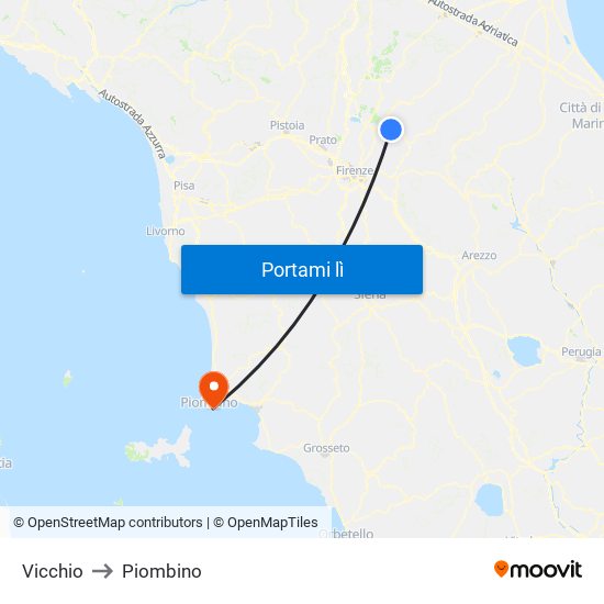 Vicchio to Piombino map