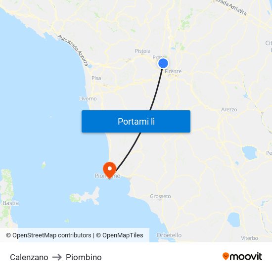 Calenzano to Piombino map