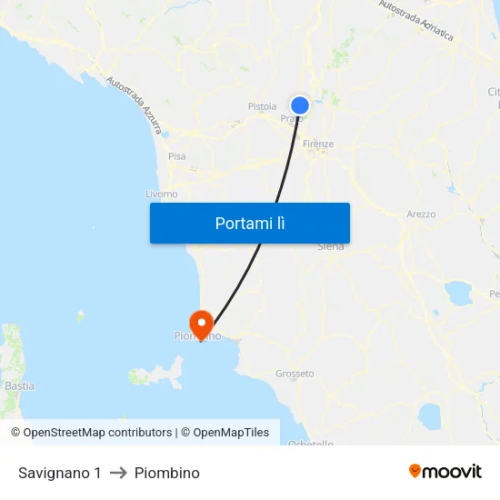 Savignano 1 to Piombino map