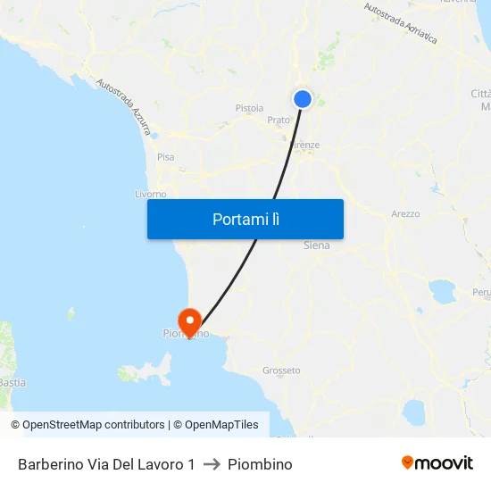 Barberino Via Del Lavoro 1 to Piombino map