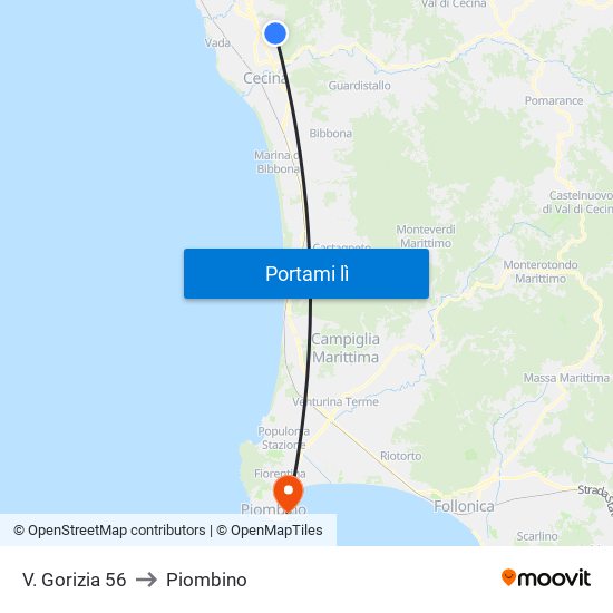 V. Gorizia 56 to Piombino map