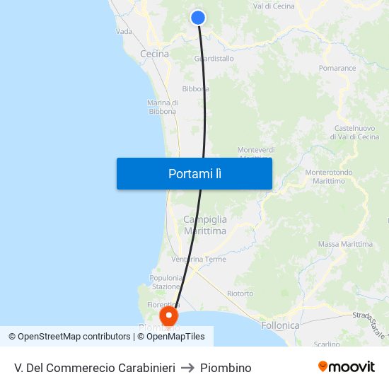 V. Del Commerecio Carabinieri to Piombino map