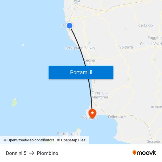 Donnini 5 to Piombino map
