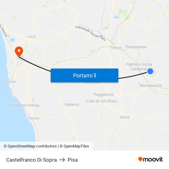 Castelfranco Di Sopra to Pisa map