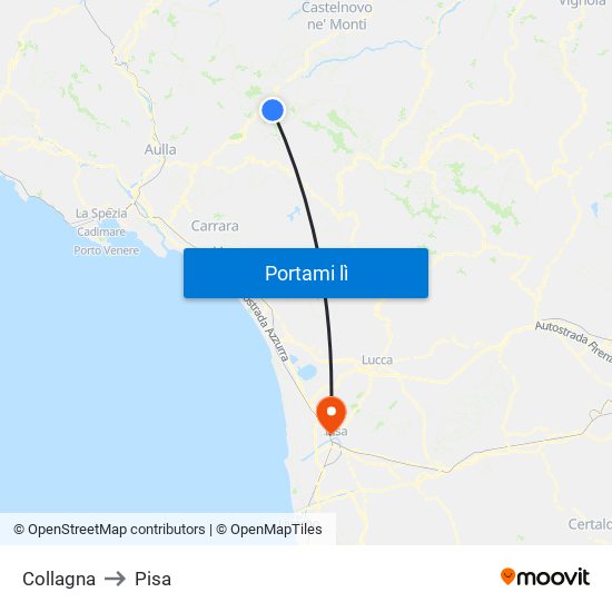 Collagna to Pisa map