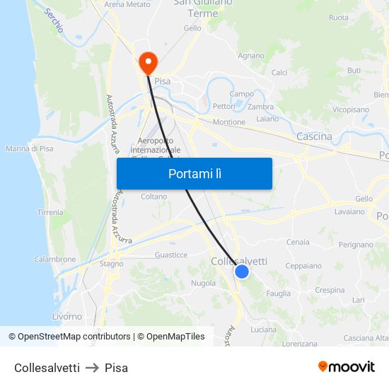 Collesalvetti to Pisa map