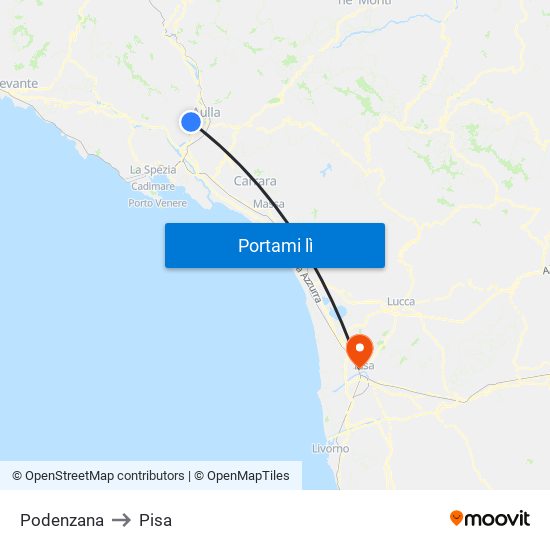 Podenzana to Pisa map