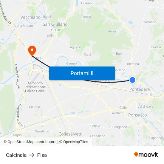 Calcinaia to Pisa map