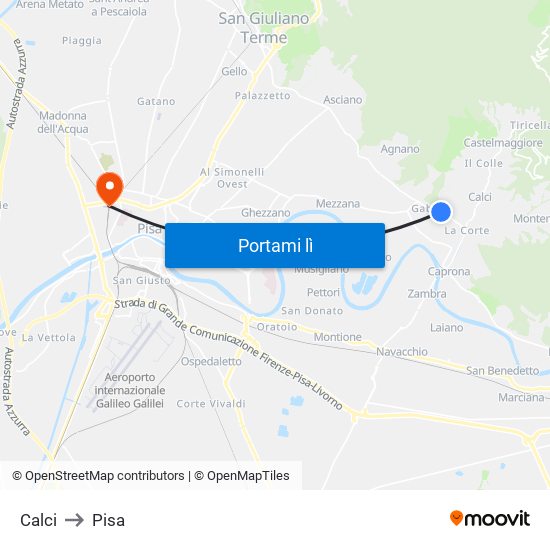 Calci to Pisa map