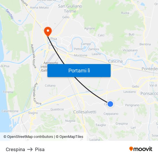 Crespina to Pisa map