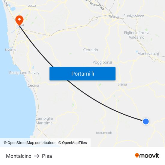 Montalcino to Pisa map