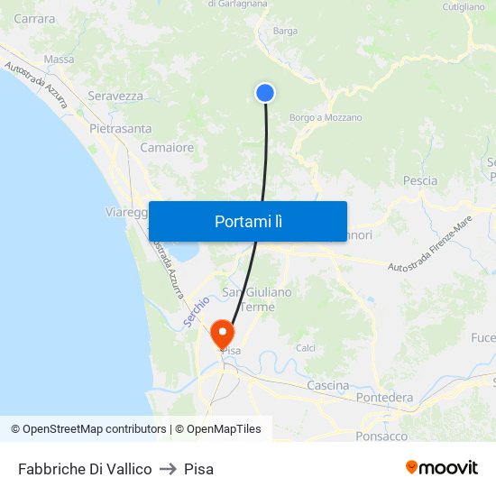 Fabbriche Di Vallico to Pisa map