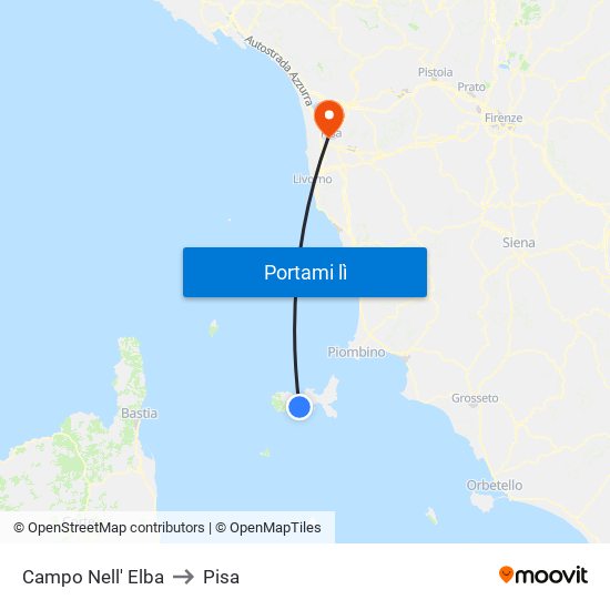 Campo Nell' Elba to Pisa map