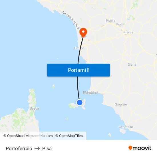 Portoferraio to Pisa map