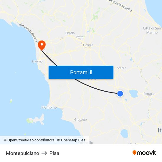 Montepulciano to Pisa map