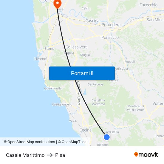 Casale Marittimo to Pisa map