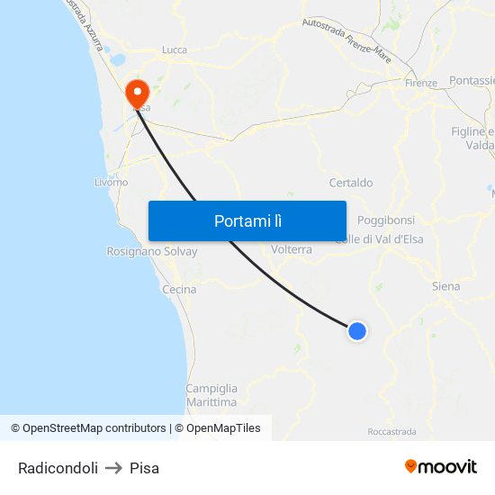 Radicondoli to Pisa map
