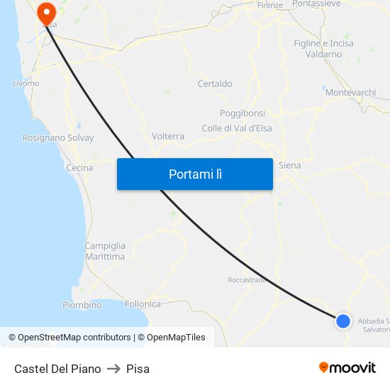 Castel Del Piano to Pisa map