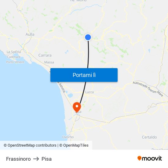 Frassinoro to Pisa map