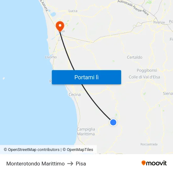 Monterotondo Marittimo to Pisa map