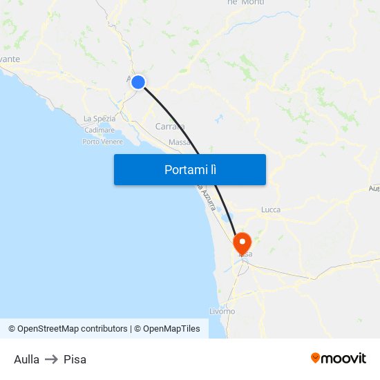 Aulla to Pisa map