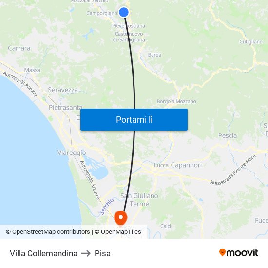 Villa Collemandina to Pisa map