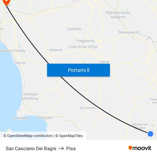 San Casciano Dei Bagni to Pisa map