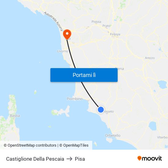 Castiglione Della Pescaia to Pisa map