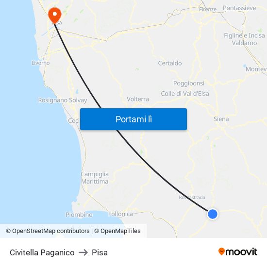 Civitella Paganico to Pisa map