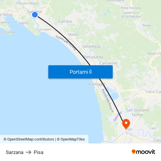 Sarzana to Pisa map