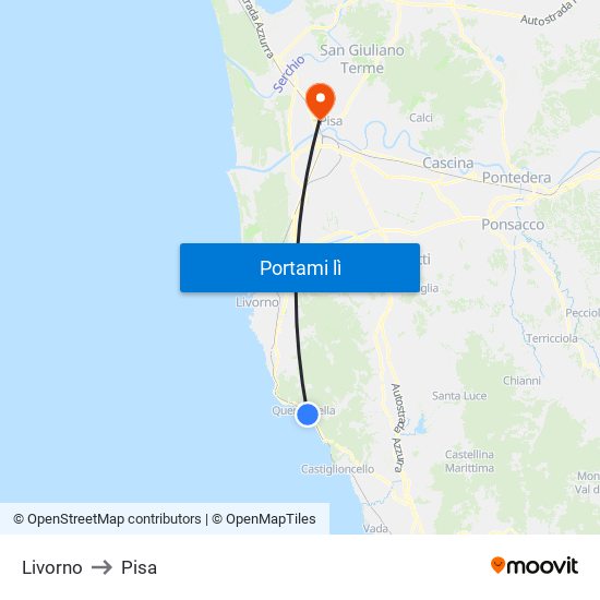 Livorno to Pisa map