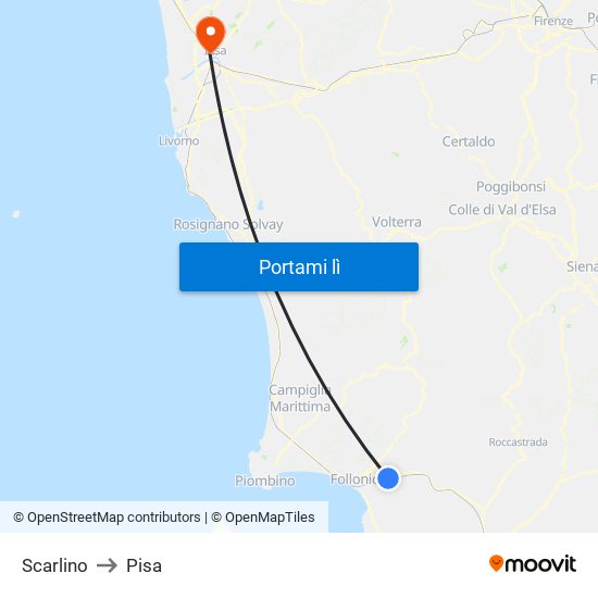 Scarlino to Pisa map
