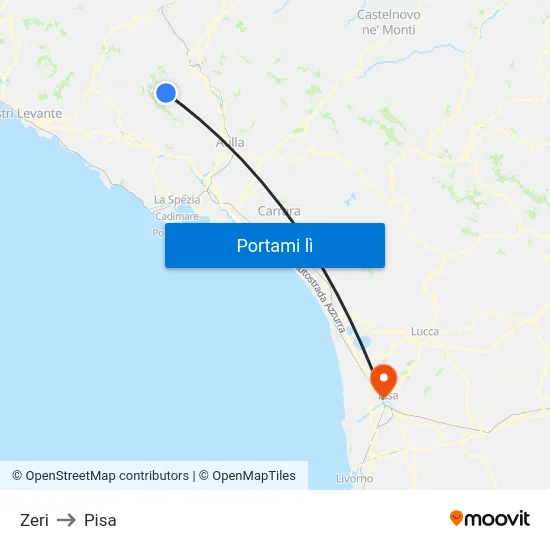 Zeri to Pisa map