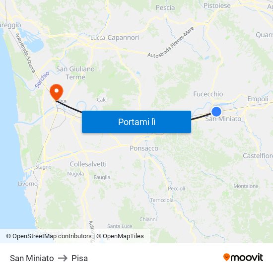 San Miniato to Pisa map