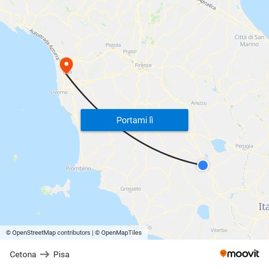 Cetona to Pisa map