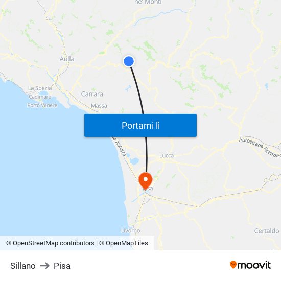 Sillano to Pisa map