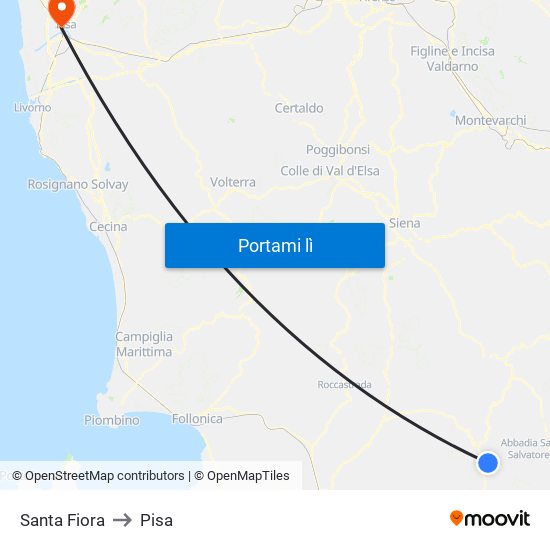Santa Fiora to Pisa map