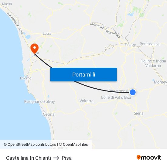 Castellina In Chianti to Pisa map