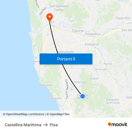 Castellina Marittima to Pisa map