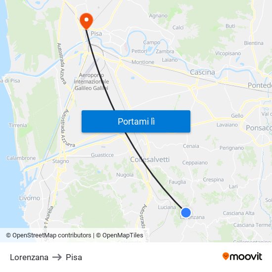 Lorenzana to Pisa map