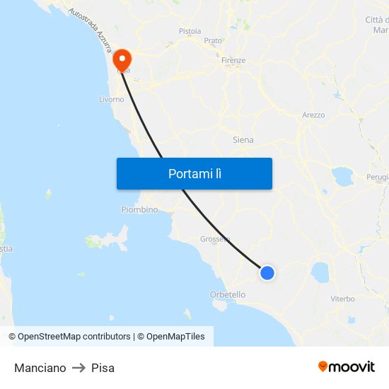 Manciano to Pisa map