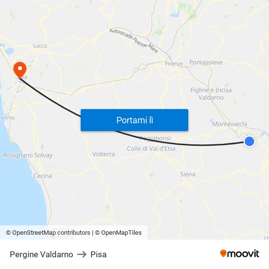 Pergine Valdarno to Pisa map