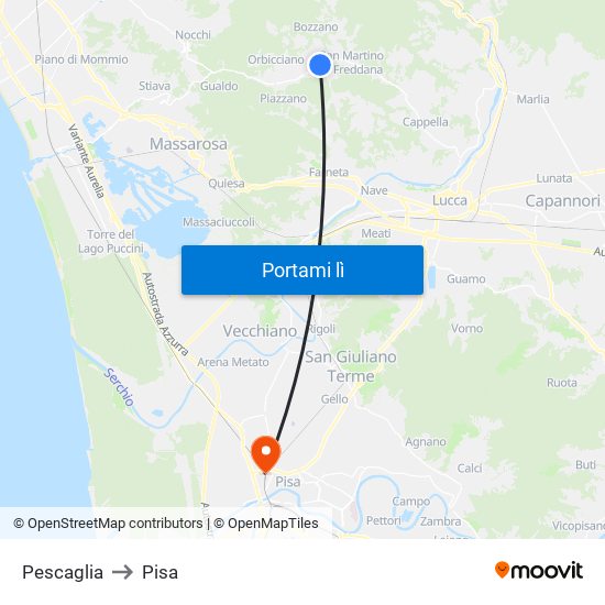 Pescaglia to Pisa map