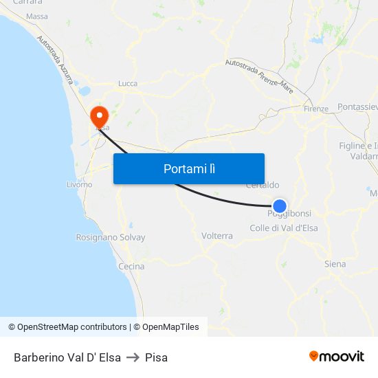 Barberino Val D' Elsa to Pisa map