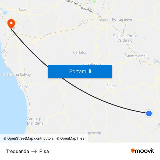 Trequanda to Pisa map