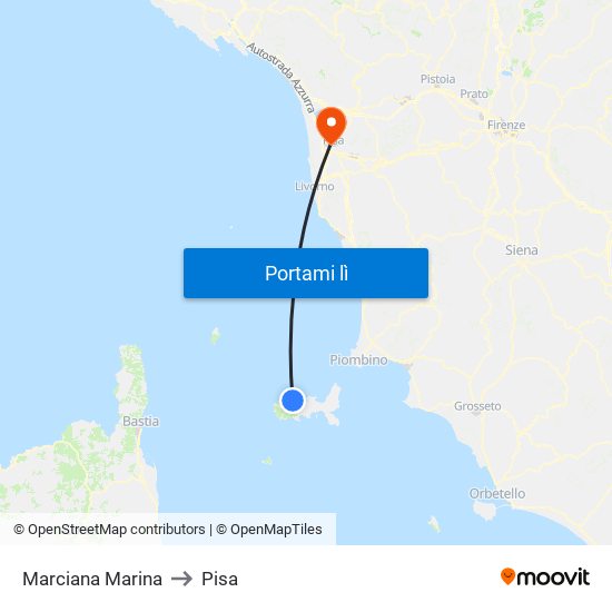 Marciana Marina to Pisa map