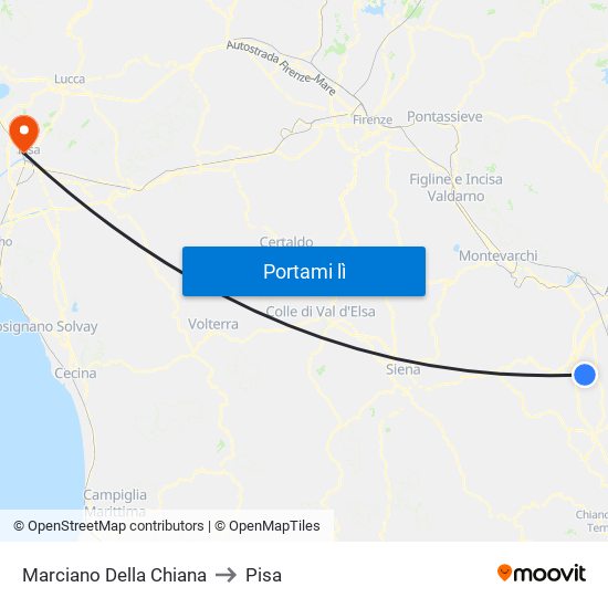 Marciano Della Chiana to Pisa map