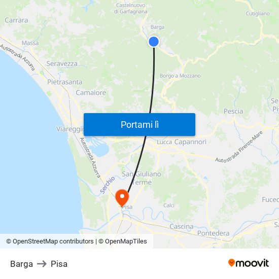 Barga to Pisa map