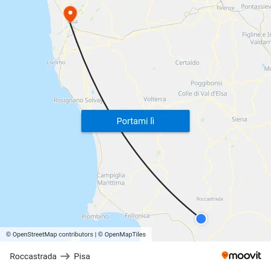 Roccastrada to Pisa map