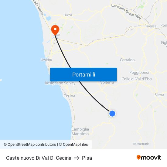 Castelnuovo Di Val Di Cecina to Pisa map